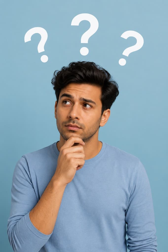 Person thinking about frequently asked questions