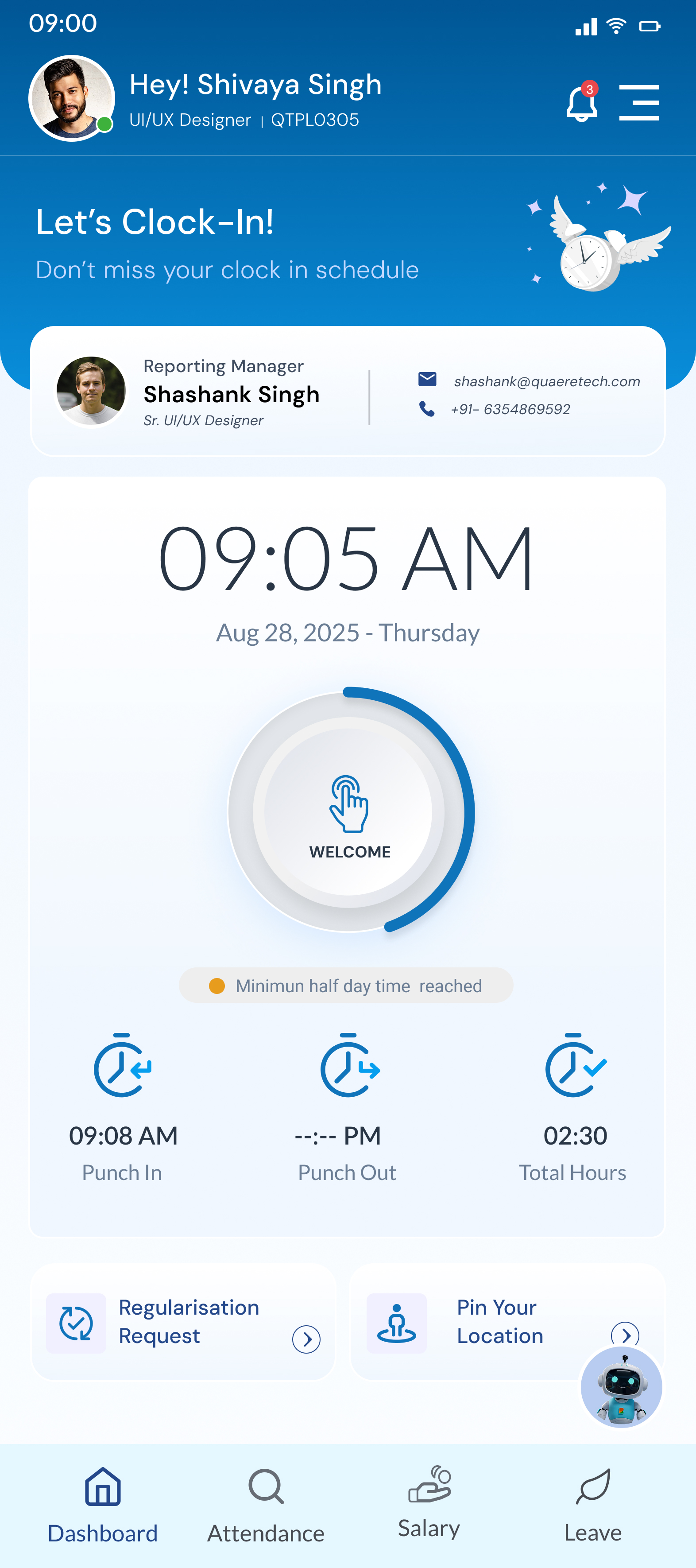 GENS mobile employee screen