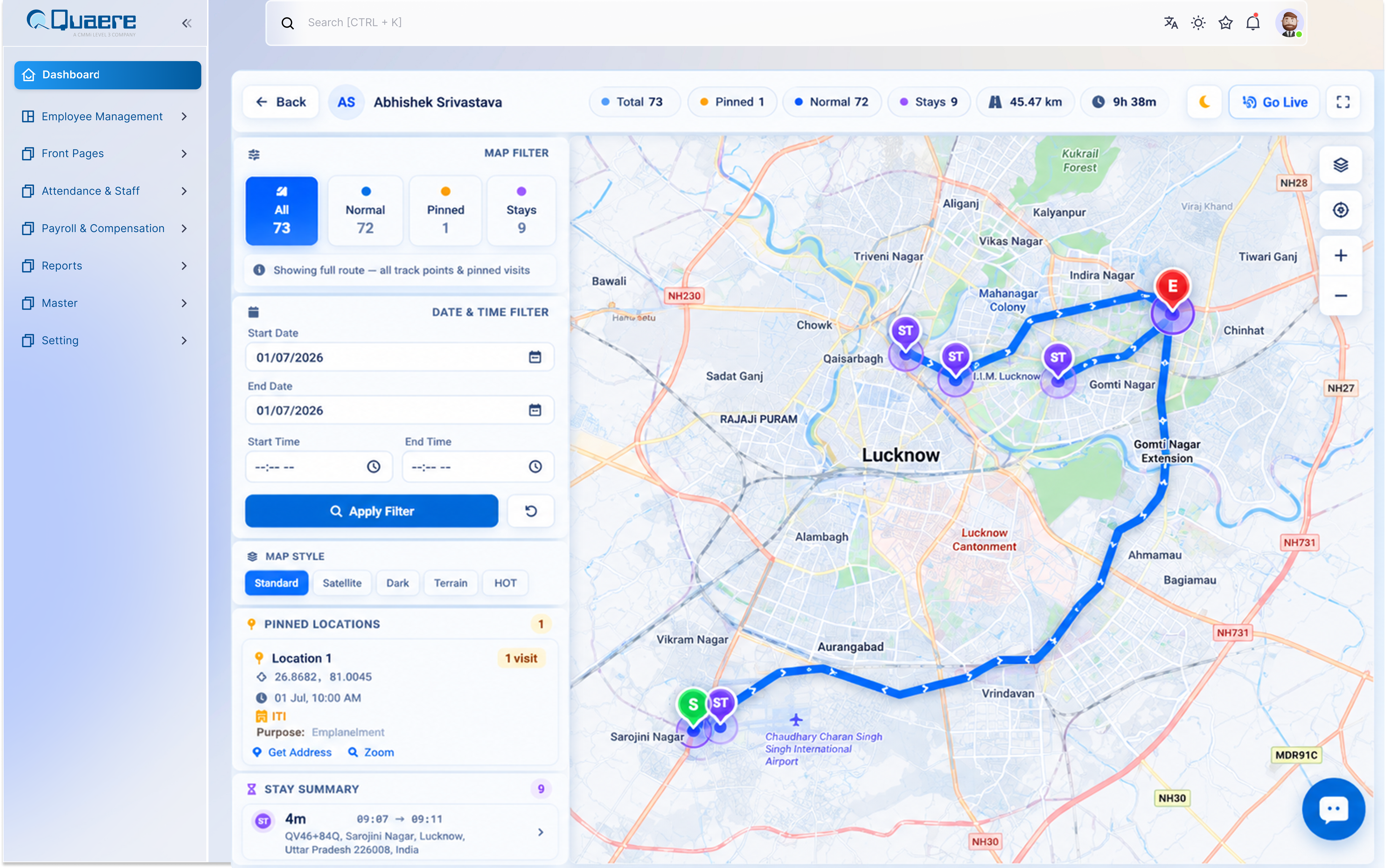 GENS web employee management screen